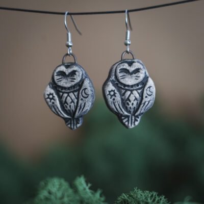 Reljefiniai auskarai Pilkosios pelėdos