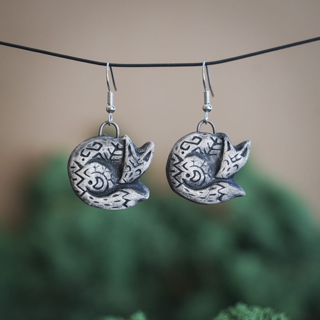 Reljefiniai auskarai Pilkosios lapės