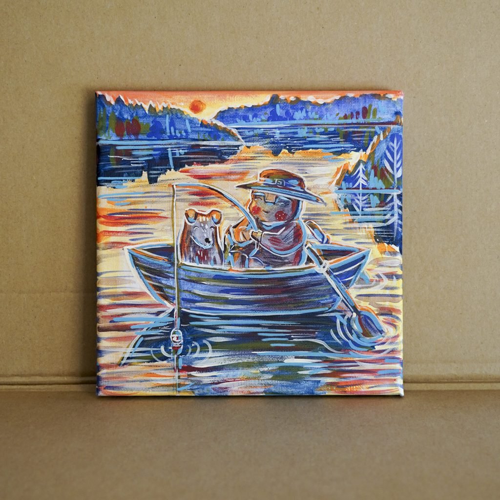 Žvejokliai 20x20cm / paveikslas ant drobės