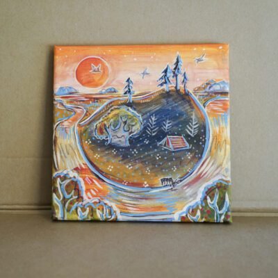 Rytas prie piliakalnio 20x20cm / paveikslas ant drobės